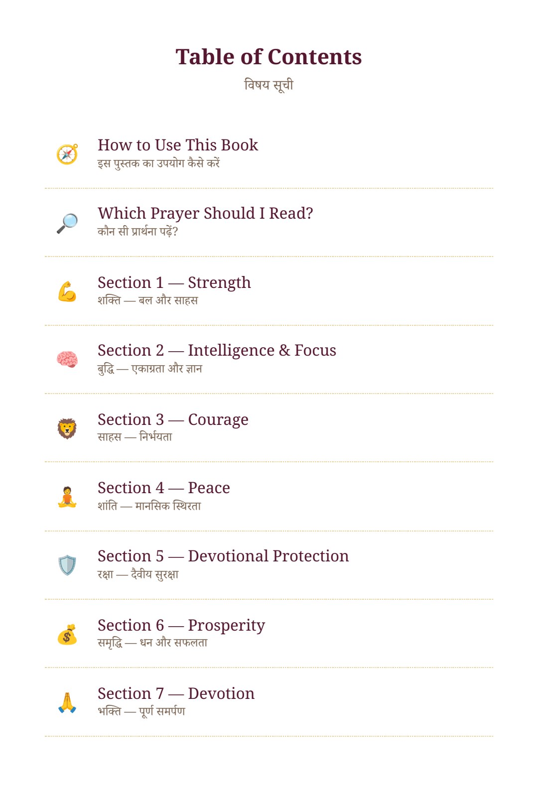 Table of contents page
