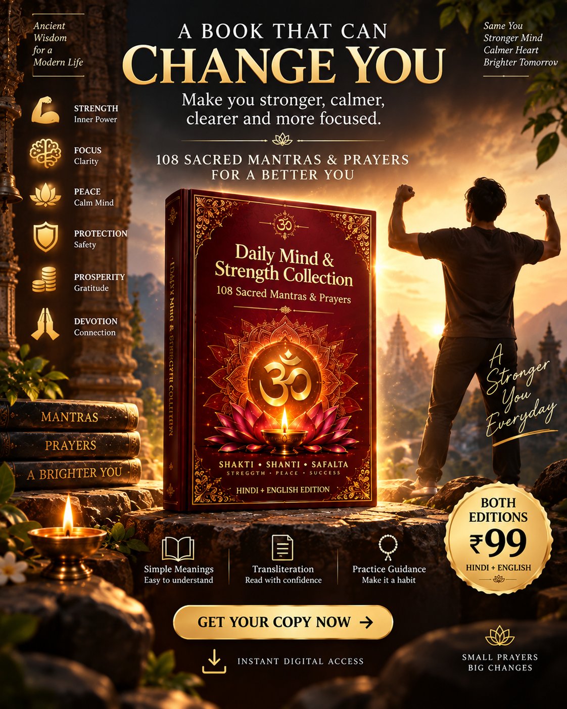 A book that can change you — Shakti Shanti Safalta, Daily Mind & Strength Collection, 108 Sacred Mantras & Prayers, both editions ₹99